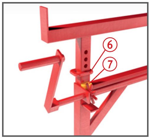 Kurbel und Bolzen eines höhenverstellbaren Gerüstbockes