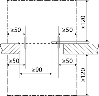 Abb. 2: Freie Bewegungsfl�che sowie seitliche Anfahrbarkeit vor Schiebet�ren (Ma�e in cm)