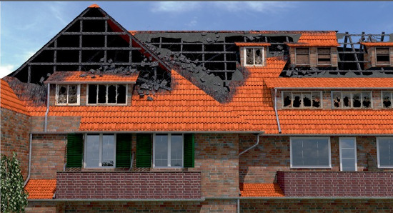 Ein ausgebranntes Dach