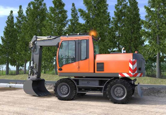 Abb. 67 Sicherheitskennzeichnung und gelbe Rundumleuchte an mobilen Baumaschinen