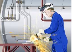 Abb. 62 Arbeiten mit einem Winkelschleifer