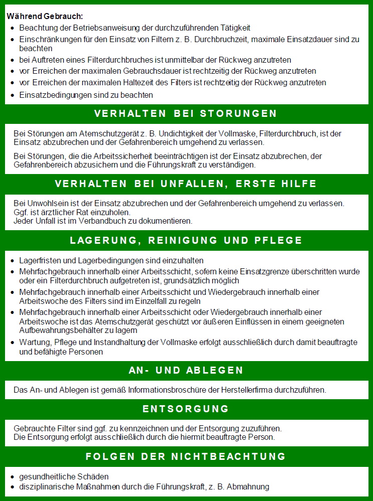 Musterbetriebsanweisung ber den Einsatz von Atemschutzgerten nach DGUV Regel 112-190 Seite 2