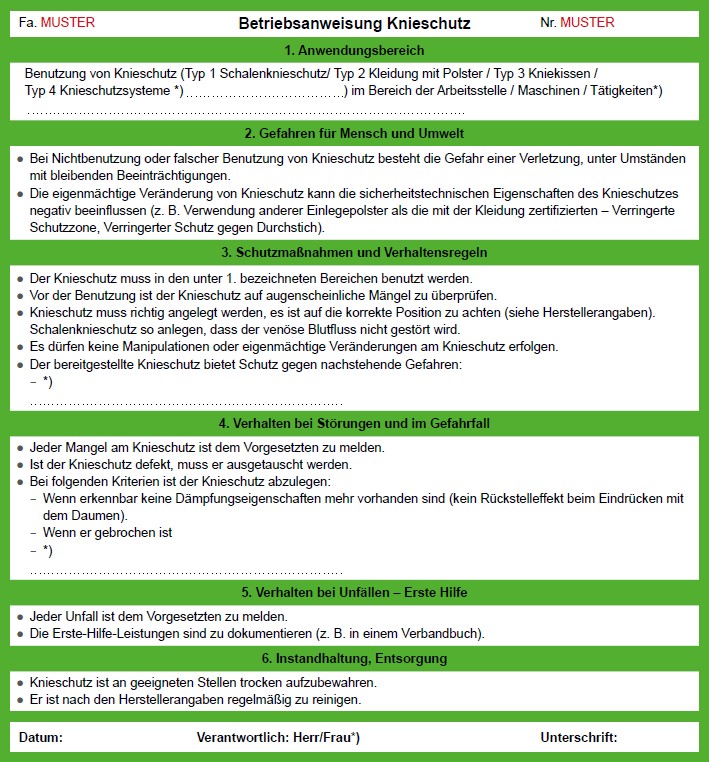Muster einer Betriebsanweisung f�r Fu�schutz