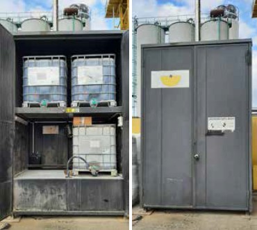 Abb. 18 Verschliebarer Schrank mit Auffangwanne fr die Lagerung von Additiven in IBC-Behltern