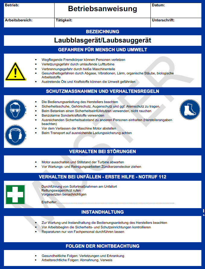 Betriebsanweisung Laubblasger�t