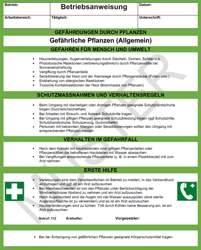 Betriebsanweisung Gef�hrliche Pflanzen