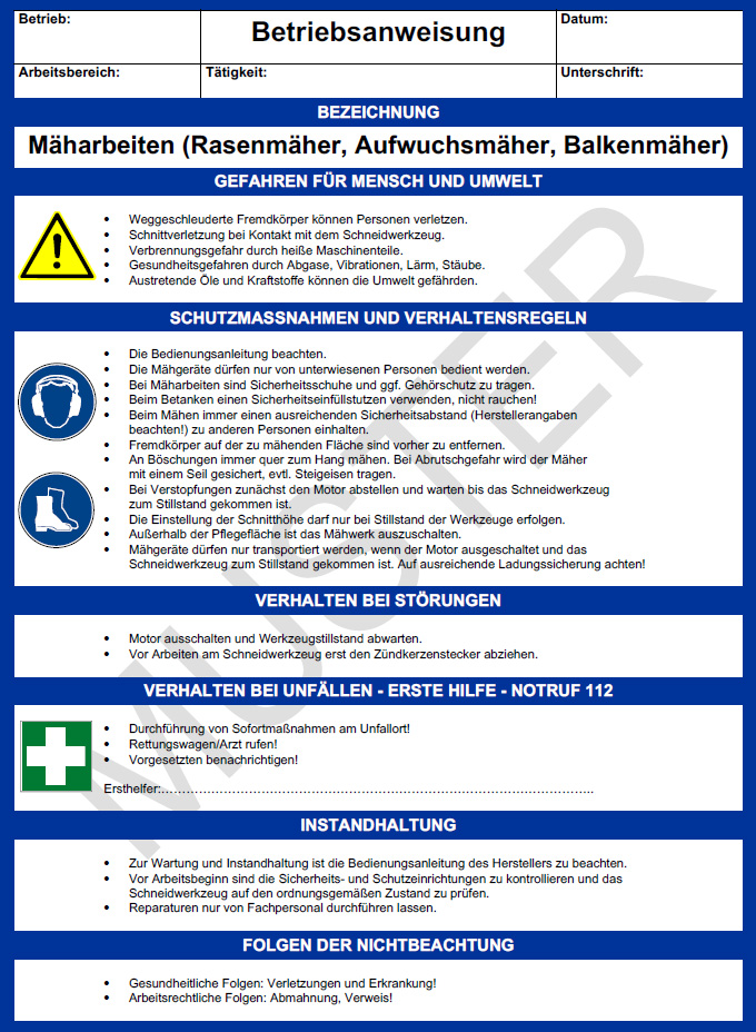 Betriebsanweisung M�harbeiten