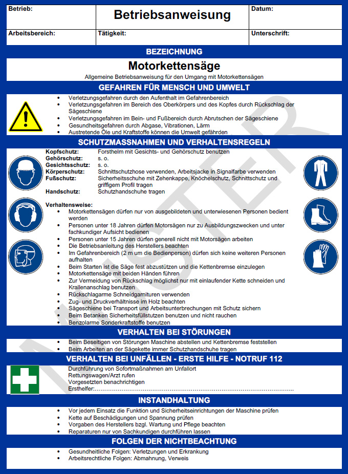 Betriebsanweisung Motorkettens�ge