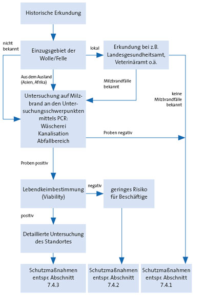 Entscheidungsdiagramm für die Gefährdungsbeurteilung bei Milzbrandverdachtsstandorten