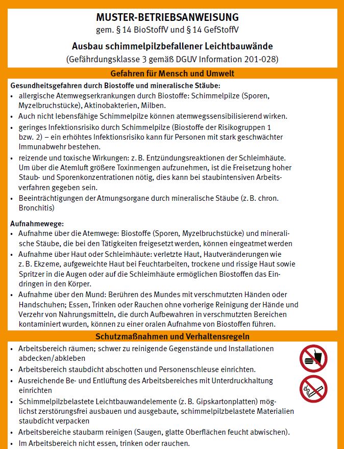 Muster-Betriebsanweisungen Leichtbauwnde