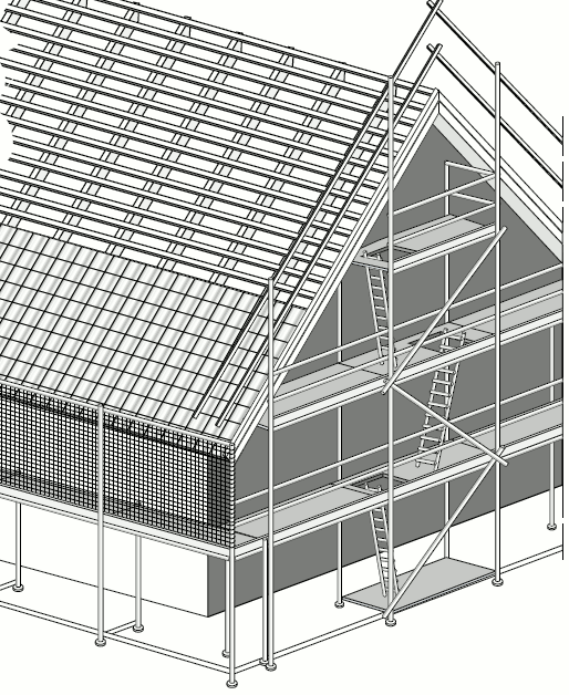 Abb. 9 Beispiel für Seitenschutz am Ortgang in Verbindung mit einem Standgerüst