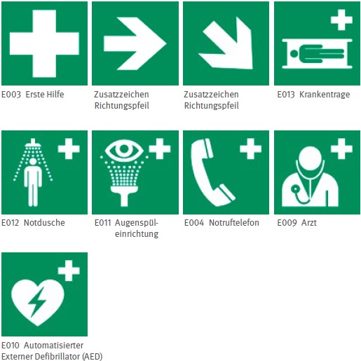 Auswahl an Rettungszeichen