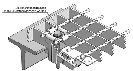  Befestigungsoberteil mit Vertikalsteg als Sicherung gegen Verschieben in Tragstabrichtung, anwendbar bei Schweipressrosten