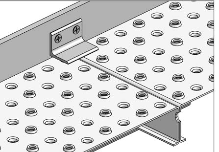 Sicherung gegen Verschieben durch Vertikalsteg des Tragprofils, gegen Abheben durch Befestigungswinkel