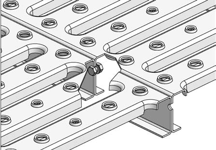 Verbund zweier Blechprofilroste durch Verschraubung mit selbstsichernder Mutter