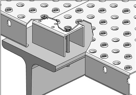 Verbindung der Enden zweier Blechprofilroste auf dem Tragprofil mittels Distanzstck und Verschraubung
