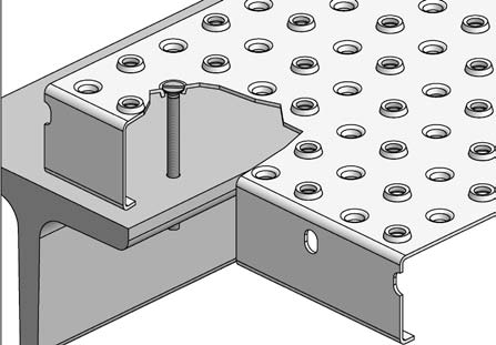 Befestigung der Enden von Blechprofilrosten auf dem Tragprofil durch Verschraubung
