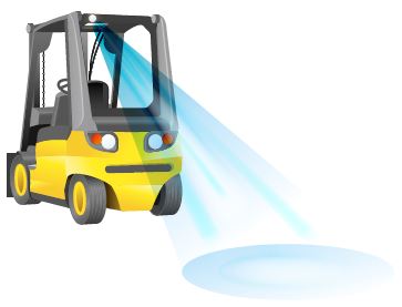 Abb. 41 Stapler mit optischer Fahrweg-Warneinrichtung