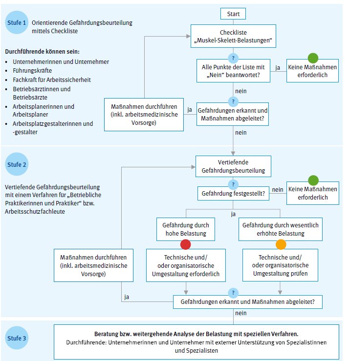 Ablaufplan einer Gefährdungsbeurteilung bei Belastungen des Rückens und der Gelenke
