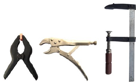 Abb. 59 links Handklemme, Mitte Gripzange, rechts Schraubzwinge