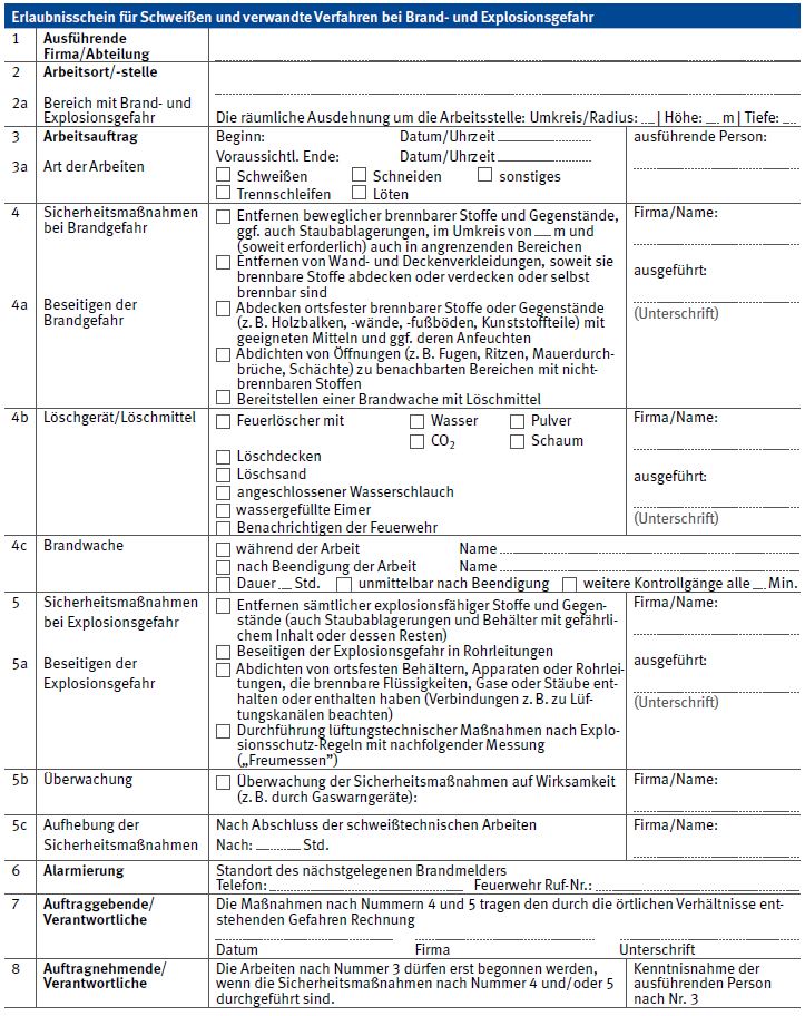 Erlaubnisschein fr feuergefhrliche Arbeiten