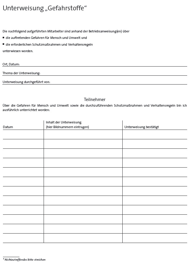 Unterweisung Gefahrstoffe