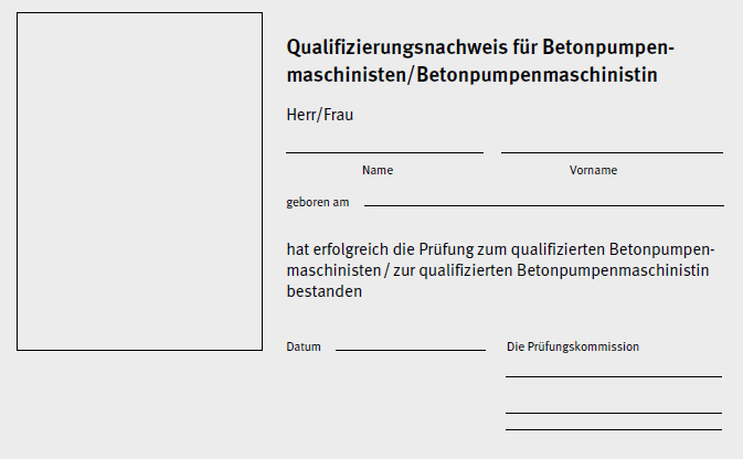 Qualifizierungsnachweis fr Betonpumpenmaschinisten/Betonpumpenmaschinistin
