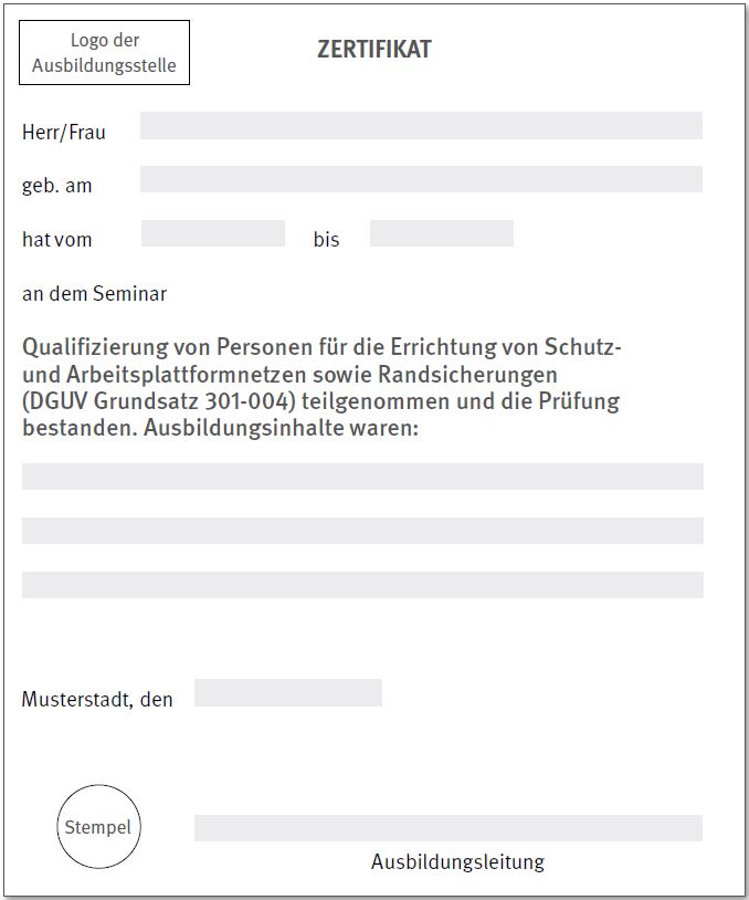 Muster fr ein Zertifikat