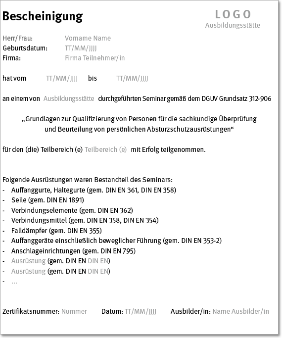 Muster einer Teilnahmebescheinigung